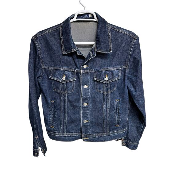 Y2K Guess‎ Jacket Mens L Blue Denim Jean Trucker Biker Cotton Pockets EPC! - Picture 1 of 8